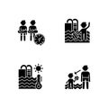 Public swimming pool black glyph icons set on white space Royalty Free Stock Photo