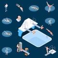 Public Swimming Pool Isometric Set Royalty Free Stock Photo