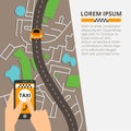 Public taxi on line service, mobile application. Navigation map