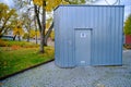 public toilet building. Front view of modern toilet. Outdoor toilet facade with male female WC sign. Toilet in an urban Royalty Free Stock Photo