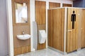 Public toilet cubicle and wash basins