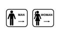 Public toilet man woman direction arrow access icon vector. Restroom sign symbol stick figure silhouette frame pictogram Royalty Free Stock Photo