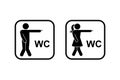 Public toilet man woman finger pointing direction access icon vector. Restroom funny sign stick figure frame pictogram