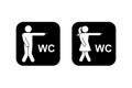 Public toilet man woman finger pointing direction access icon vector set. Restroom funny sign stick figure pictogram