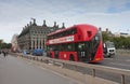 Public traffic, red doubledecker bus on Westminster bridge