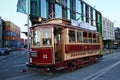 Vintage city tour streetcar, tram, tramcar, tramway, trolley, light rail in Christchurch, New Zealand Royalty Free Stock Photo