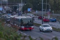 Public transport bus in capital in sunrise color morning in Prague CZ 2023 09 29 Royalty Free Stock Photo