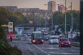 Public transport bus in capital in sunrise color morning in Prague CZ 2023 09 29