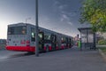 Public transport bus in capital in sunrise color morning in Prague CZ 2023 09 29 Royalty Free Stock Photo