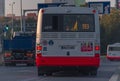 Public transport bus in capital in sunrise color morning in Prague CZ 2023 09 29 Royalty Free Stock Photo