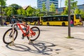 Public transport. Buses at the bus stop. Urban traffic in a German city. A city in Hesse. Royalty Free Stock Photo