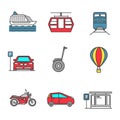 Public transport color icons set Royalty Free Stock Photo