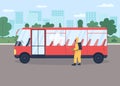 Public transport disinfection flat color vector illustration