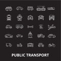 Public transport editable line icons vector set on black background. Public transport white outline illustrations, signs Royalty Free Stock Photo