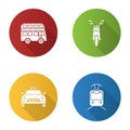 Public transport flat design long shadow glyph icons set Royalty Free Stock Photo