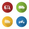 Public transport flat design long shadow glyph icons set Royalty Free Stock Photo