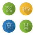 Public transport flat linear long shadow icons set Royalty Free Stock Photo