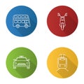 Public transport flat linear long shadow icons set Royalty Free Stock Photo