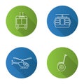 Public transport flat linear long shadow icons set