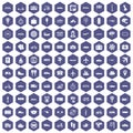 100 public transport icons hexagon purple Royalty Free Stock Photo