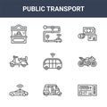 9 public transport icons pack. trendy public transport icons on white background. thin outline line icons such as train ticket, Royalty Free Stock Photo