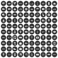 100 public transport icons set black circle Royalty Free Stock Photo