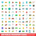 100 public transport icons set, cartoon style Royalty Free Stock Photo