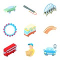 Public transport icons set, cartoon style Royalty Free Stock Photo