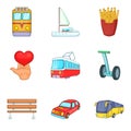 Public transport icons set, cartoon style Royalty Free Stock Photo