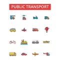 Public transport illustration, thin line icons, linear flat signs Royalty Free Stock Photo