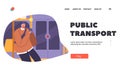 Public Transport Landing Page Template. Man Passenger in Underground Train. City Dweller in Metro, Subway Tube Royalty Free Stock Photo