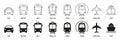 Public Transport Line and Silhouette Icon Set. Vehicle Types Pictogram. Car, Bus, Train, Metro, Ship, Railway, Air