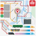 Public transport routes stations statistics vector infographics flat template