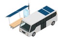 Public transport stop and bus with solar panels. Technologies of future, modern smart city concept Royalty Free Stock Photo