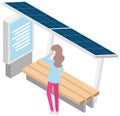 Public transport stop with solar panels on roof. Technologies of future, modern smart city concept Royalty Free Stock Photo