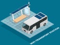 Public transport stop with solar panels on roof. Technologies of future, modern smart city concept Royalty Free Stock Photo