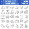 Public transport thin line icon set, Traffic symbols collection or sketches. Passenger and public transportation linear Royalty Free Stock Photo