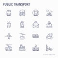 Public transport thin line icons set