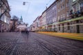 Public transport train downtown Lviv