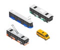 Public transport vehicles - modern vector isometric colorful elements