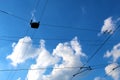 Public transport wires tram line against blue sky Royalty Free Stock Photo