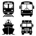 Public Transportation And Freight Vehicle Silhouettes train ship Royalty Free Stock Photo
