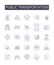 Public transportation line icons collection. Mass transit, Commuter train, City bus, Ride share, Carpool lane, Motorbike