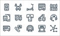 public transportation line icons. linear set. quality vector line set such as route, tunnel, bus, taxi, calling, train, firetruck