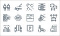 public transportation line icons. linear set. quality vector line set such as school bus, parking, pollution, bike, gateway, taxi