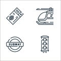 public transportation line icons. linear set. quality vector line set such as traffic light, subway, helicopter Royalty Free Stock Photo