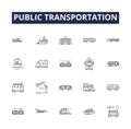Public transportation line vector icons and signs. Buses, Trains, Subway, Metro, Buslines, Railroads, Streetcars