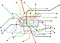 Public transportation map of a large city, fictional vector art