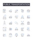 Public transportation line icons collection. Mass transit, Commuter train, City bus, Ride share, Carpool lane, Motorbike Royalty Free Stock Photo