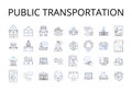 Public transportation line icons collection. Mass transit, Commuter train, City bus, Ride share, Carpool lane, Motorbike Royalty Free Stock Photo